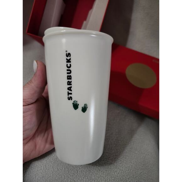 NEW Box Starbucks Limited Ceramic Travel Mug 12Oz Kid's Finger Paint Lid 2015 - Picture 5 of 9